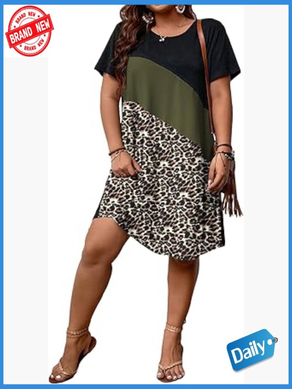 Plus Size Colorblock Shift Dress Short Sleeve Summer Casual